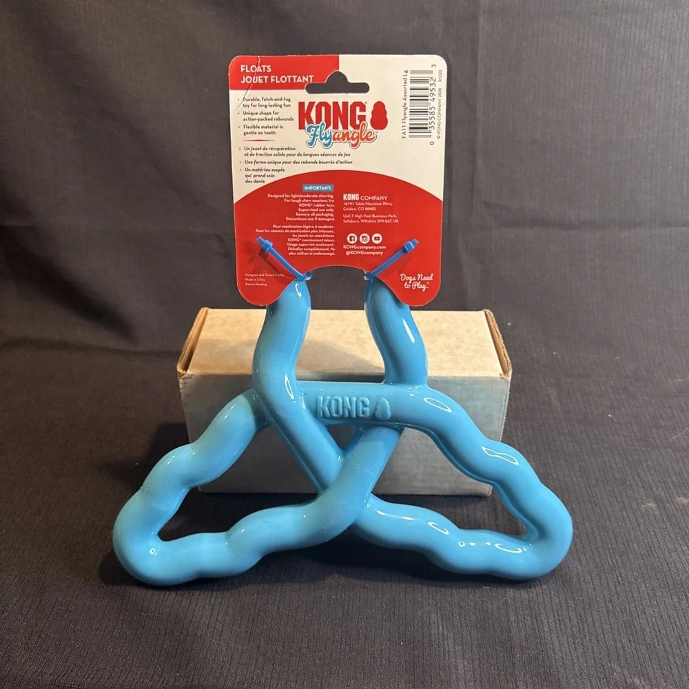 KONG Flyangle Large Durable Floating Tug & Fetch Dog Toy Blue FA11 10x9